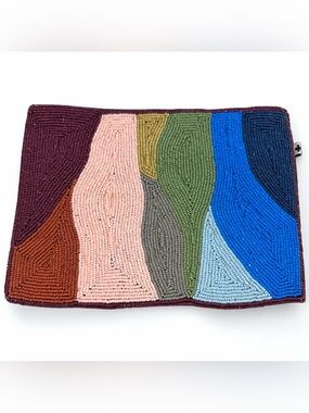 INK+ALLOY Hand Beaded Color Block Clutch Burgundy, Pink, Sage and Blue